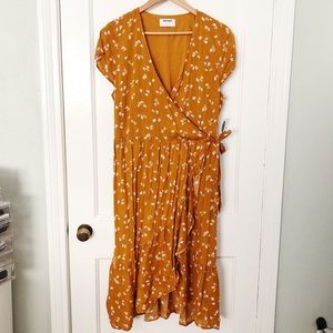 Old Navy Mustard Floral Faux Wrap Dress